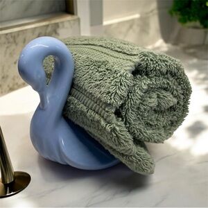 Light Blue Ceramic Swan Towel Holder | Vintage Bathroom Decor